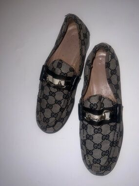 Vintage Gucci GG Monogram Canvas Horsebit Loafers Size 8B